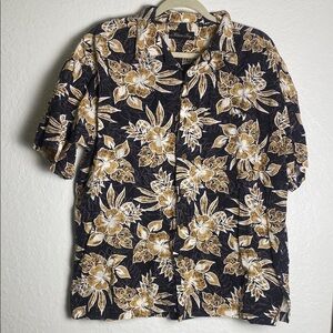 Milano Bay Black and Tan Hawaiian Casual Button Down Shirt